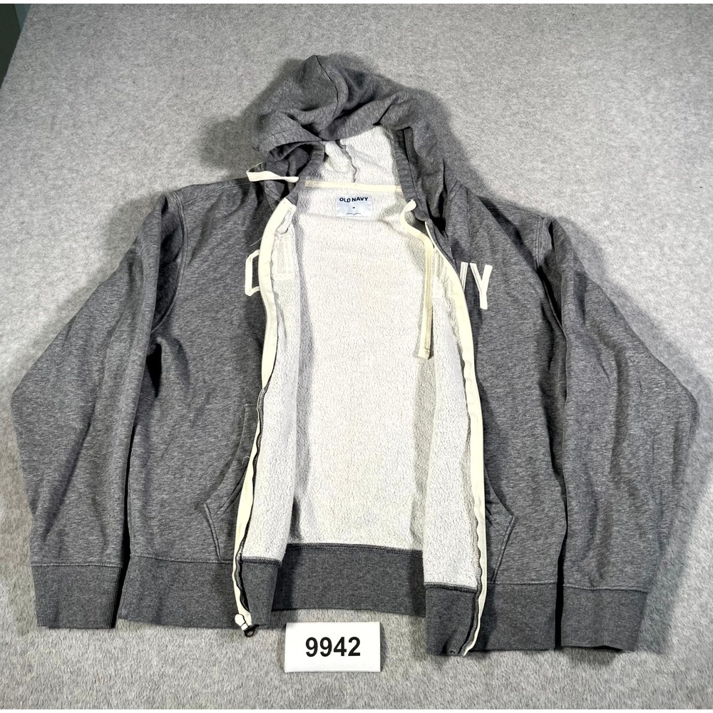 Old Navy Hoodie Mens M Gray Fleece Cotton Graphic Logo Hooded Full Zip Winter